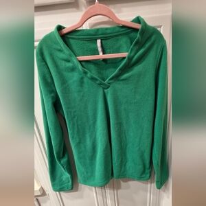 Old Navy Women's Green V-Neck Long Sleeve Fleece Top ~ Size Medium